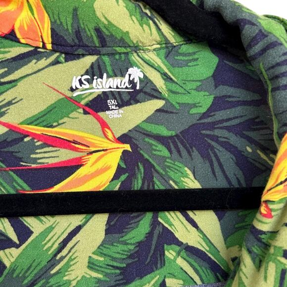 KS Island Men's Green Birds of Paradise Tropical Hawaiian Camp Shirt Size 5XL - Picture 3 of 4